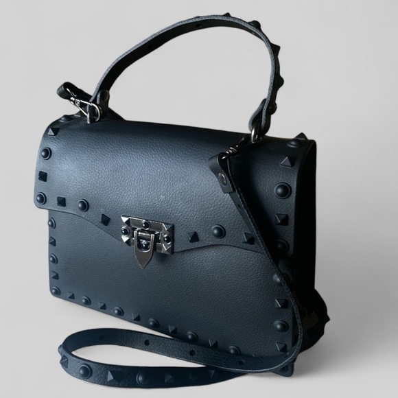 Rivet Jelly Tote Crossbody Shoulder Bag Tote Black Curved Handle9.5” x 7.5…
